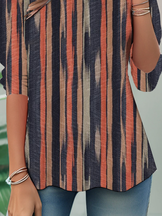 Abstract Stripes Casual Loose T-Shirt