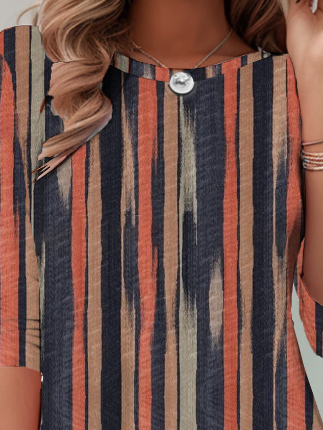 Abstract Stripes Casual Loose T-Shirt