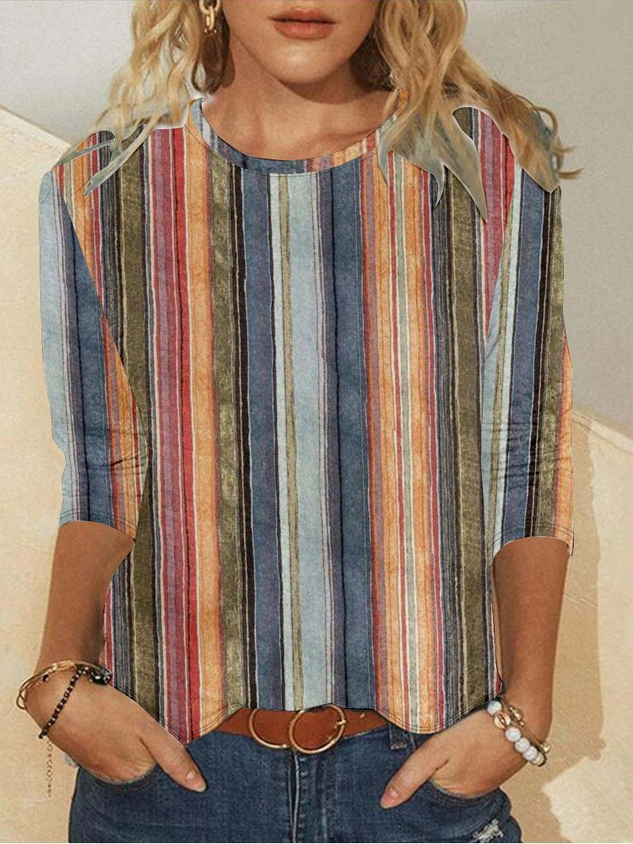 Casual Abstract Stripes Crew Neck T-Shirt