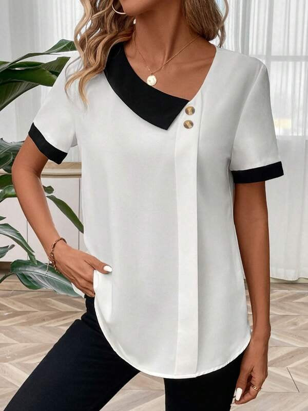 Casual Asymmetrical Color Block Loose Shirt