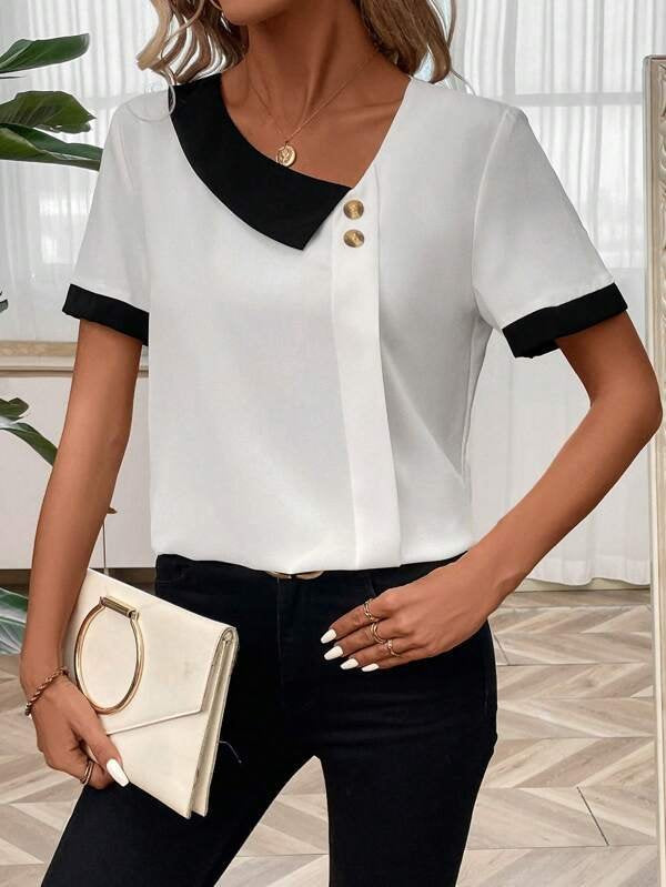 Casual Asymmetrical Color Block Loose Shirt