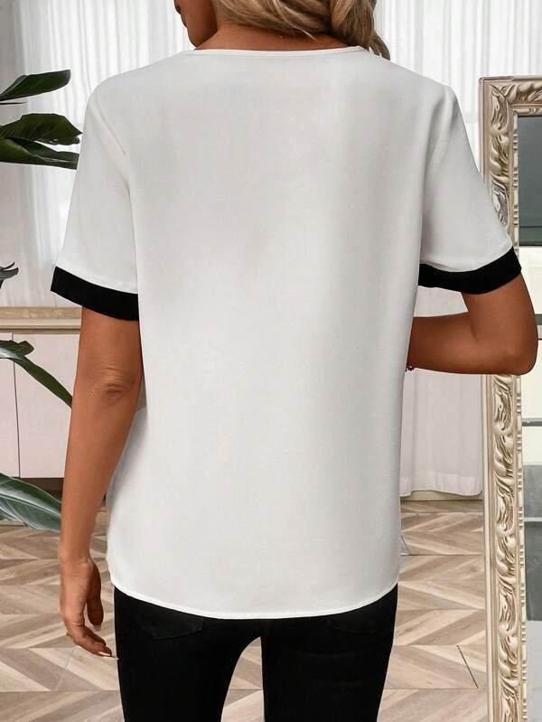 Casual Asymmetrical Color Block Loose Shirt