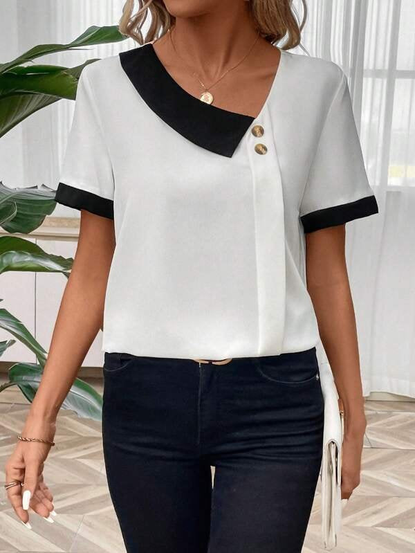 Casual Asymmetrical Color Block Loose Shirt
