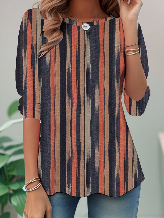 Abstract Stripes Casual Loose T-Shirt